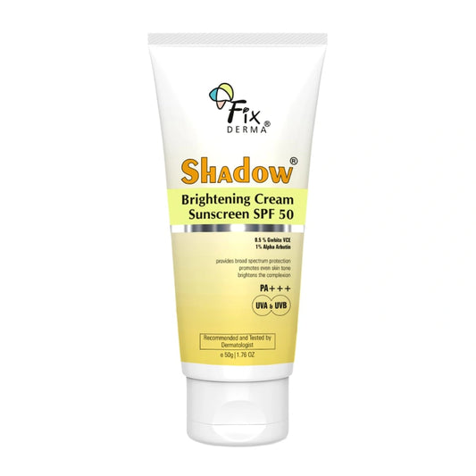 Tube of Shadow Brightening Cream Sunscreen SPF 50 by Fix Derma on a white background