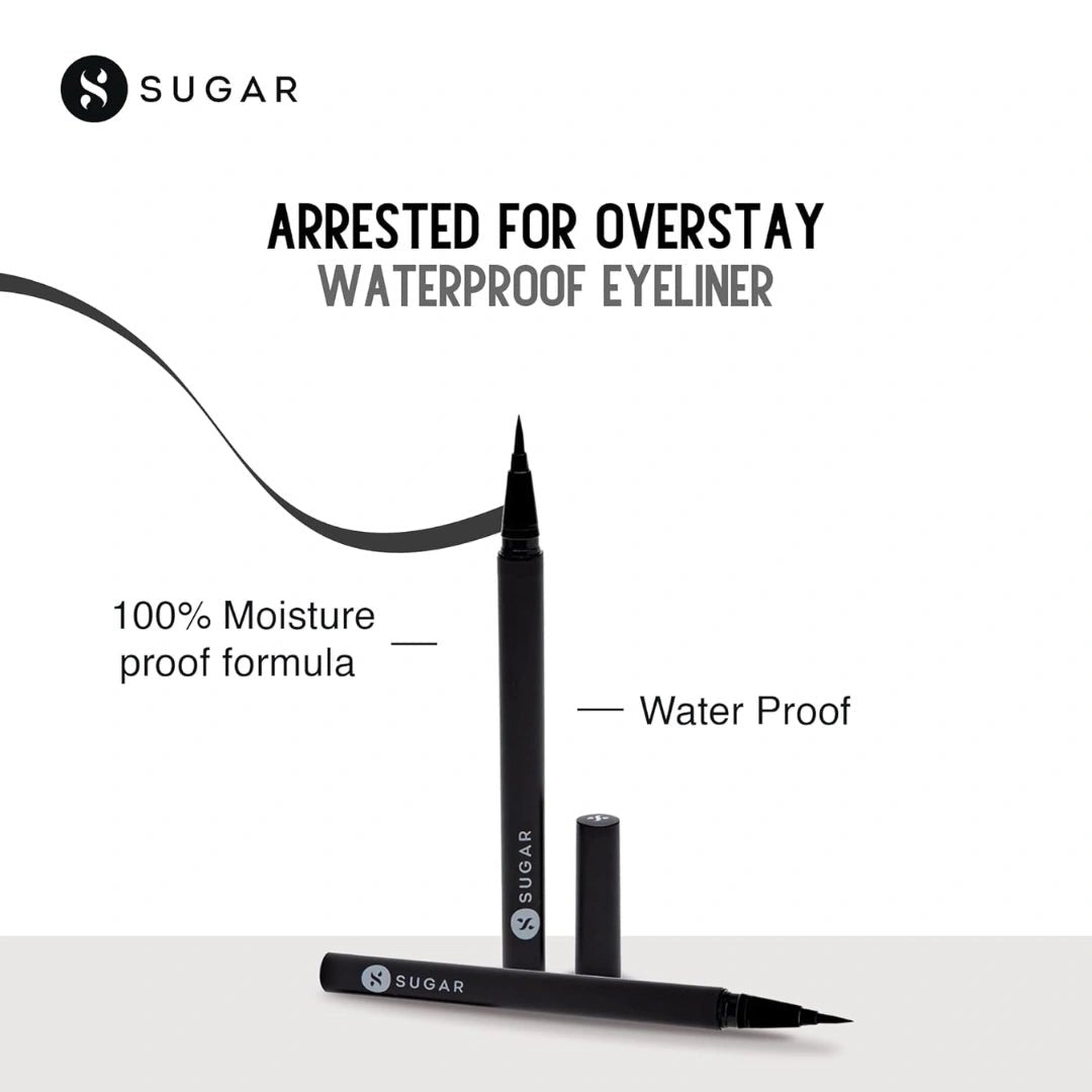 SUGAR Cosmetics Arrested For Overstay 100% Waterproof Eyeliner | Matte Finish - 01 I'll Be Black (Black Eyeliner) - Deals999