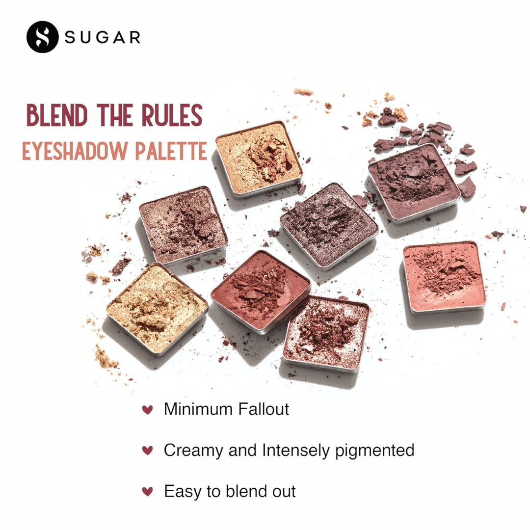 SUGAR Cosmetics Blend The Rules Eyeshadow Palette | Long Lasting, Smudge Proof & Shimmery Finish | 10.4 Gm - 01 Flawless (8 Warm Neutral Shades) - Deals999