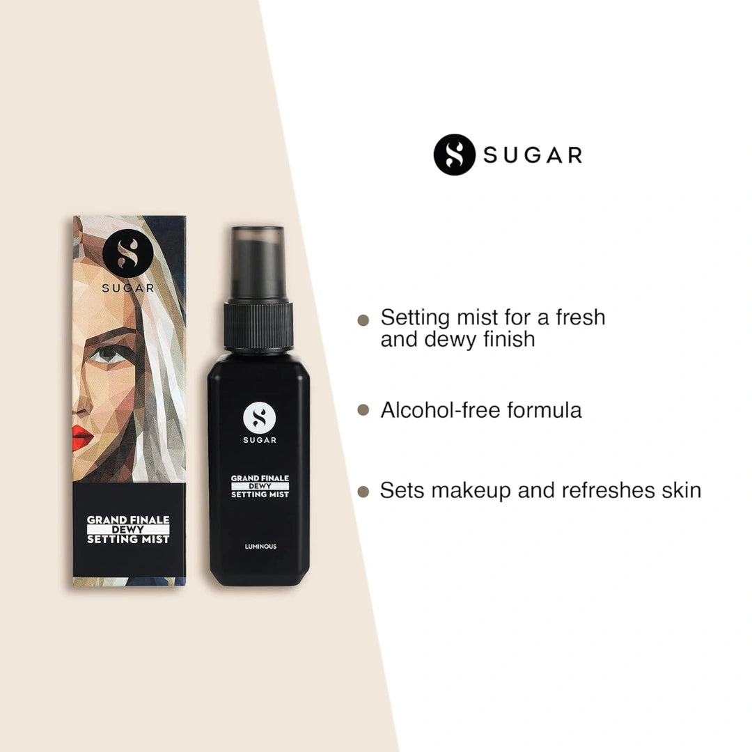 SUGAR Cosmetics Grand Finale Dewy 2 in 1 Setting Mist For Long lasting Makeup and Sun Protection | Paraben Free - 50 m