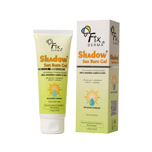FIXDERMA Shadow Sun Burn Gel with 20% Aloe Vera Gel & Vitamin E SPF 50 | Ceramide Moisturizer | Dermatologist Tested Moisturizer for Face | Sunburn Cream for Face | Suitable for All Skin Types - 75gm