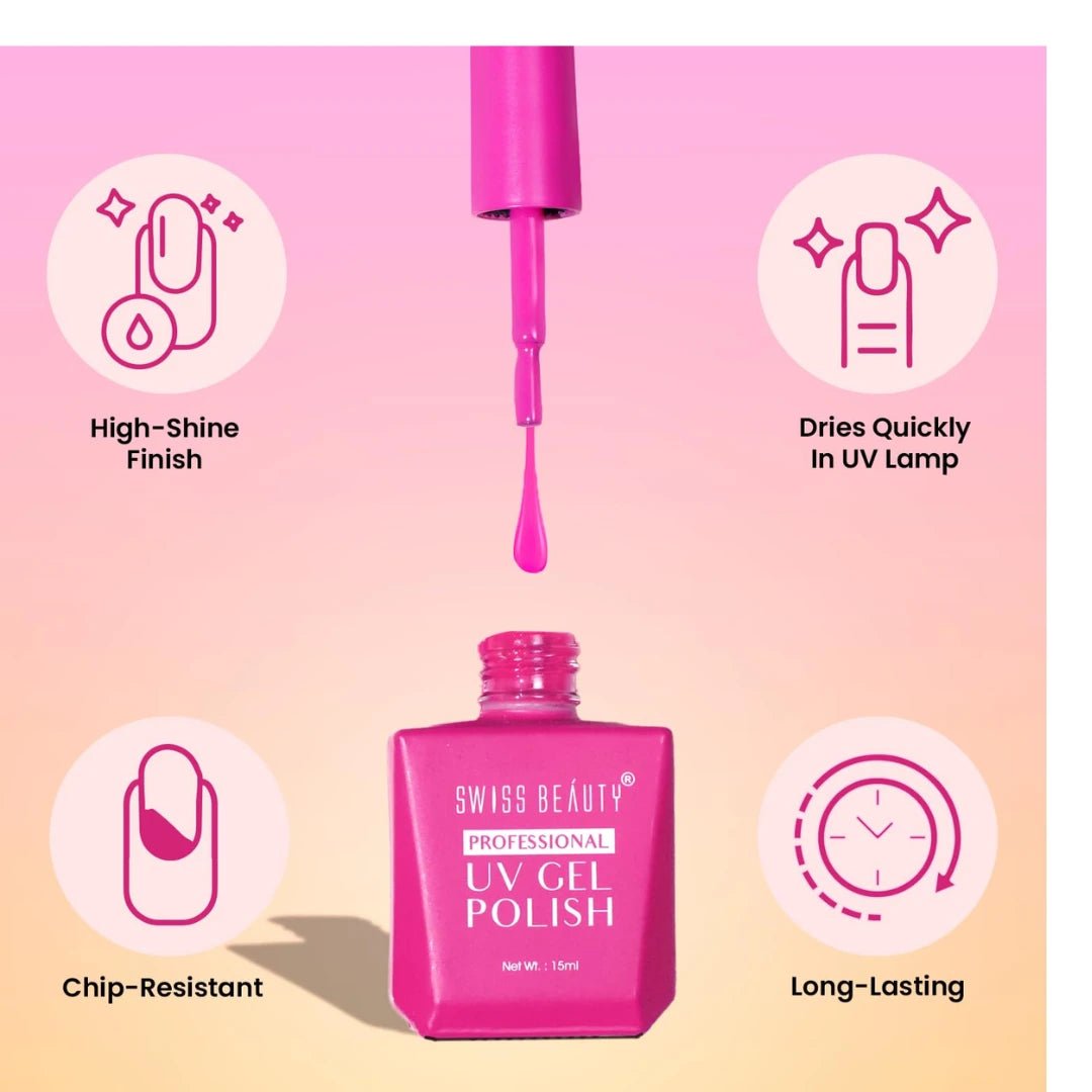 Swiss Beauty Professional UV Gel Nail Polish, Lasts Upto 21 Days, Super Glossy Finish, Non - Chipping, Non - Smudging, Quick Drying Nail Polish, Shade - 34, 15 ml - Deals999