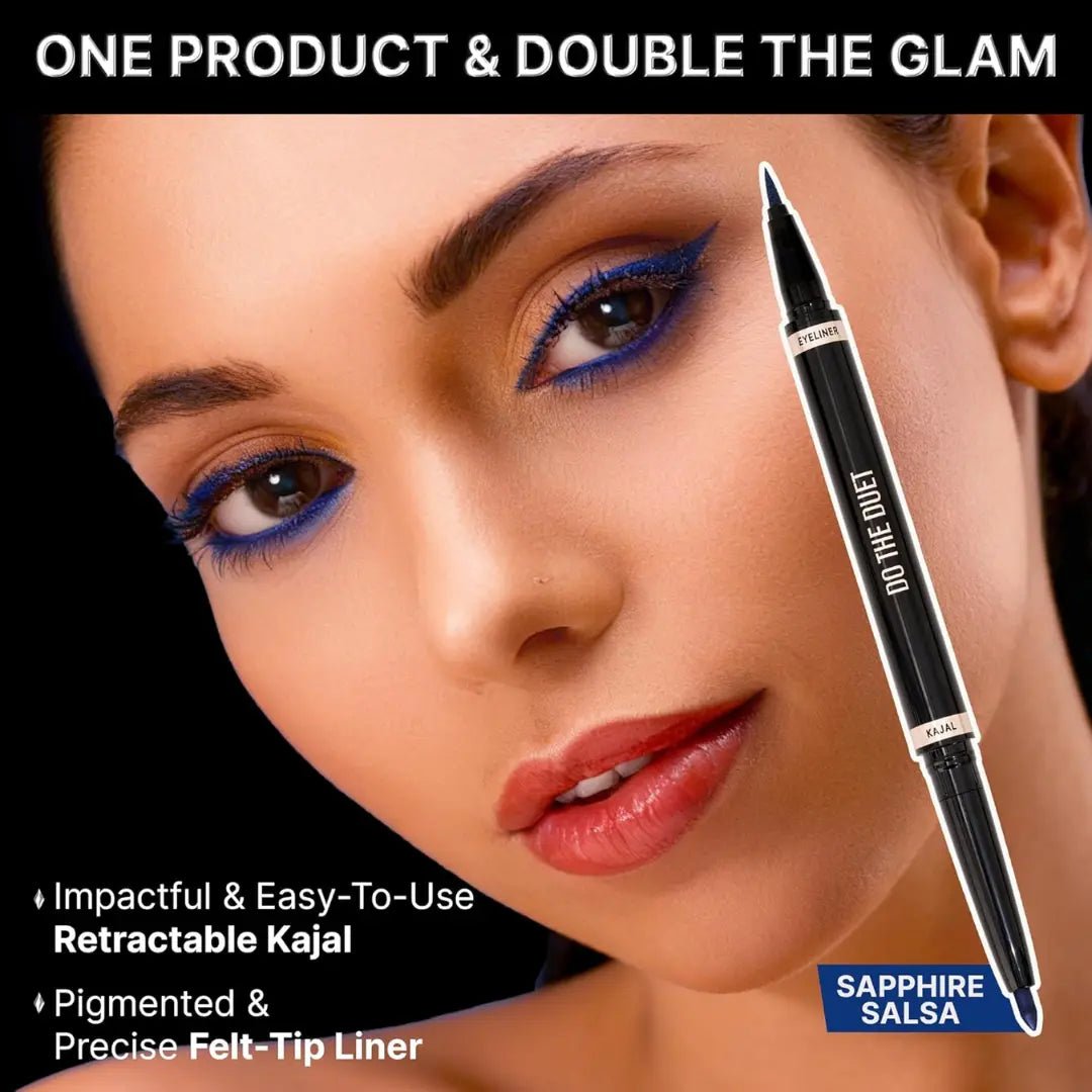 Swiss Beauty Select Do The Duet Kajal + Eyeliner | 2 - in - 1 | Precise Eyeliner | Pigmented Kajal | Waterproof | With Vitamin E | Shade - 01, Sapphire Salsa - Deals999
