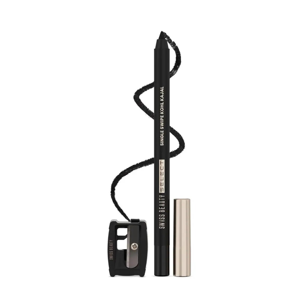 SWISS BEAUTY Select Single Swipe High Impact Kohl Cream Matte Kajal for women | With In - Built Smudger | 16 - Hour Stay | Shade, 1.2G |, Black - Deals999