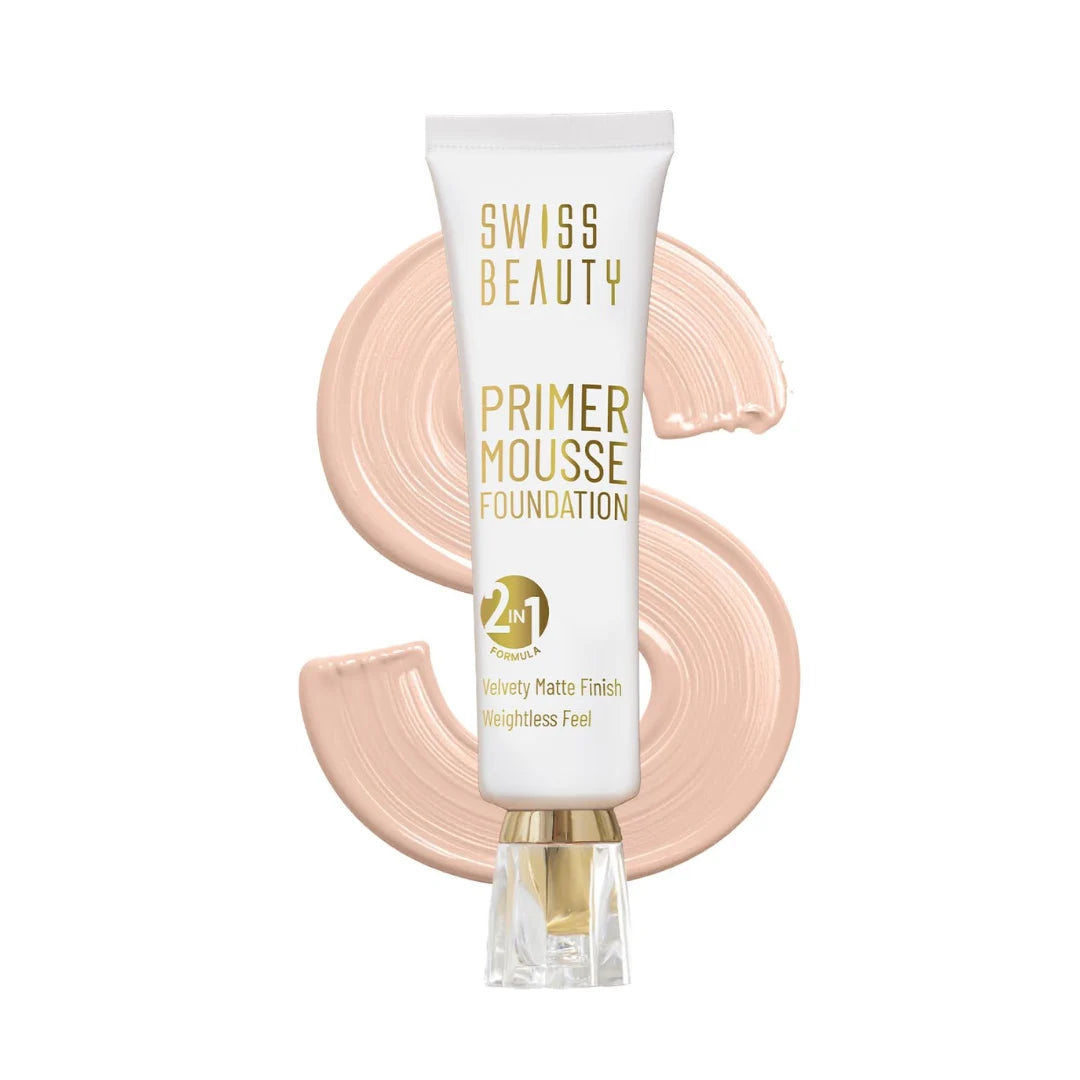 SWISS BEAUTY Primer Mousse Foundation Weightless Smooth & Velvet Touch, Face MakeUp, White, 30ml