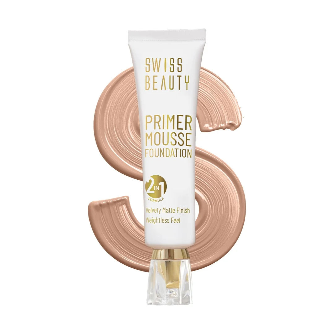 SWISS BEAUTY Primer Mousse Foundation Weightless Smooth & Velvet Touch, Face MakeUp, White, 30ml