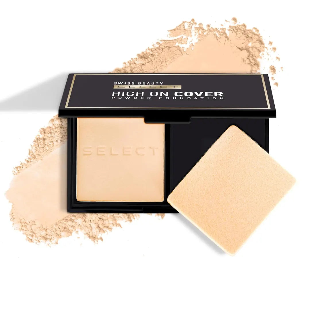 SWISS BEAUTY Matte All Select High On Cover Powder Foundation With Sponge | Waterproof & Oil Controlling | 16-Hour Wear | Shade 06 Warm Honey, 5.5G