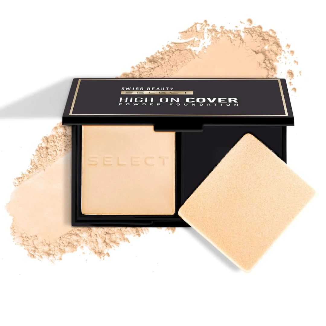 SWISS BEAUTY Matte All Select High On Cover Powder Foundation With Sponge | Waterproof & Oil Controlling | 16-Hour Wear | Shade 06 Warm Honey, 5.5G