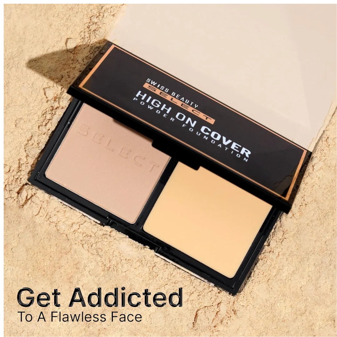 SWISS BEAUTY Matte All Select High On Cover Powder Foundation With Sponge | Waterproof & Oil Controlling | 16-Hour Wear | Shade 06 Warm Honey, 5.5G