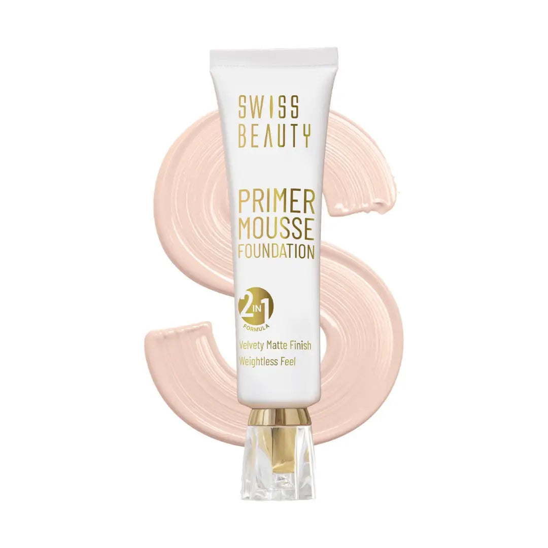 SWISS BEAUTY Primer Mousse Foundation Weightless Smooth & Velvet Touch, Face MakeUp, White, 30ml