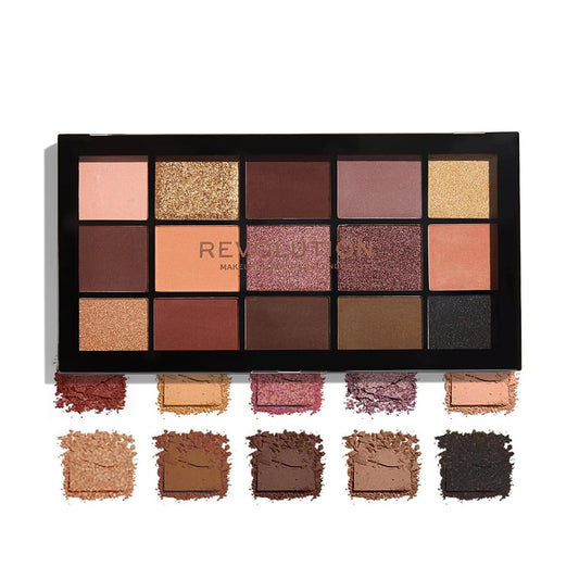 Revolution Beauty London Makeup Eyeshadow Palette, Highly Pigmented Includes 15 Shades, Shimmery And Velvet Finish, Beige And Brown Shade, Reloaded Velvet Rose - 16.5G