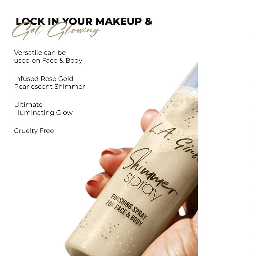 LA Girl Shimmer Spray – 80 ml Rose Gold/Gold | Shimmer Setting Spray with Illuminating Glow for Face & Body, Lightweight, with radiant glow and dewy finsih