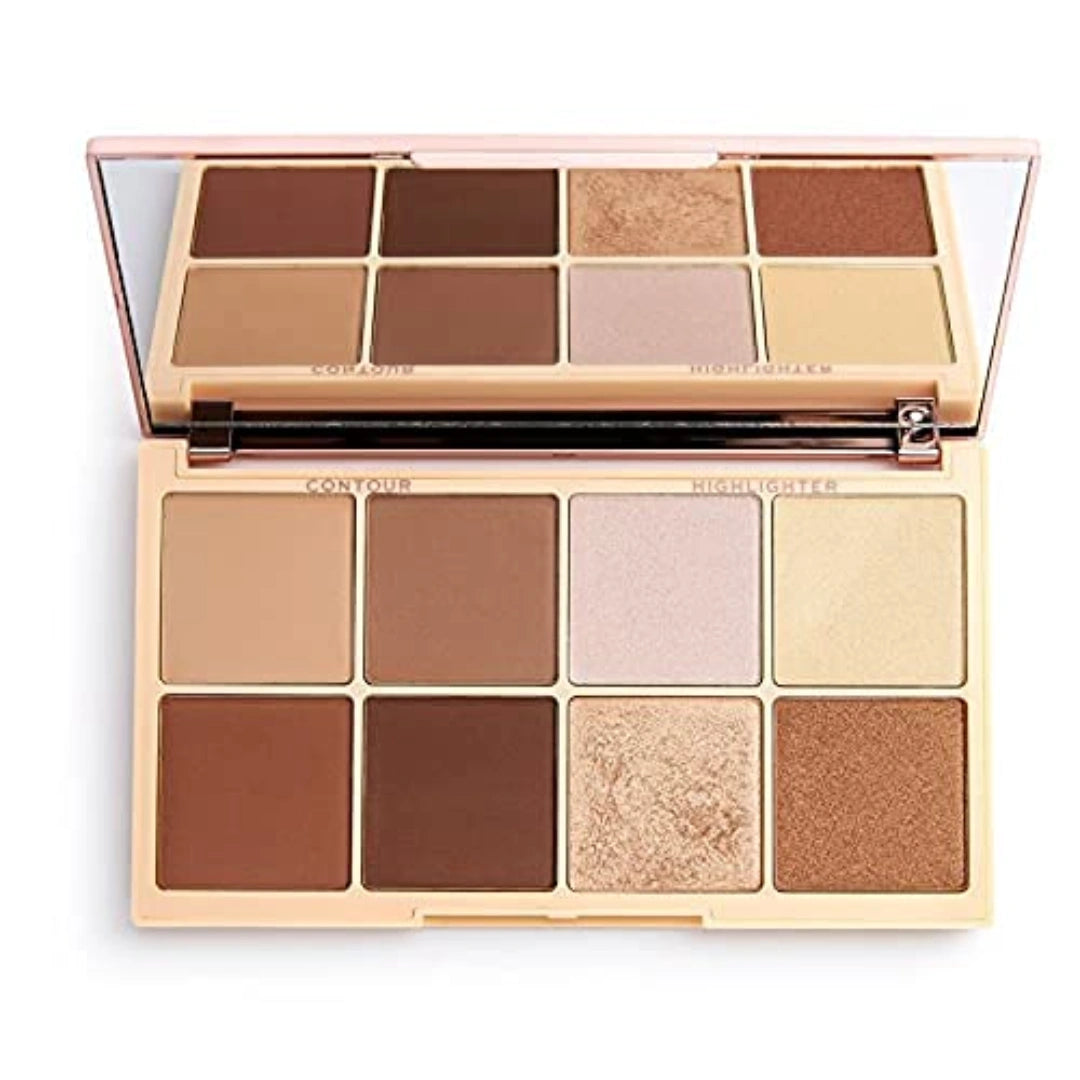 Revolution X Roxxsaurus Highlight & Contour Palette | 4 Highlighters & 4 Contour Shades for All Skin Tones | Blendable, Travel-Friendly, Vegan & Cruelty-Free