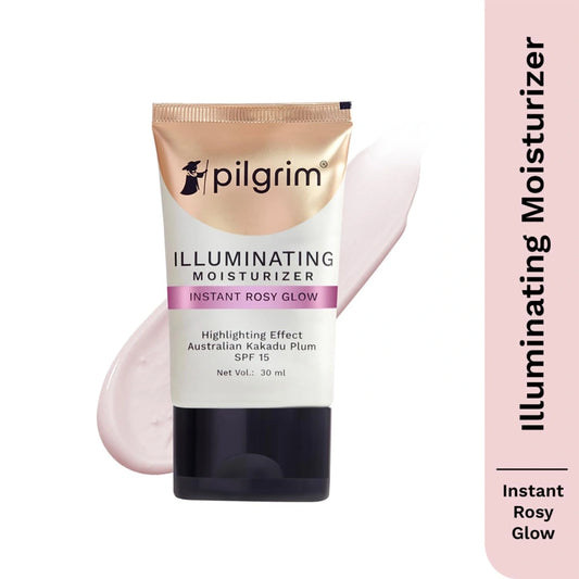Pilgrim Illuminating Moisturizer Cream For Face | For Instant Rosy Glow & Spf 15 | Non-Greasy Highlighter With Pink Pearl Finish | Enriched With Australian Kakadu Plum | All Skin Types 30Ml