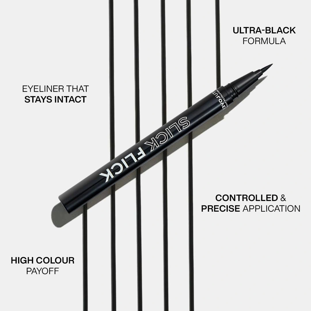 Relove by Revolution Slick Flick Liquid Eyeliner – Jet Black | Precision Felt Tip for Flicks & Wings | Smudge‑Resistant, Long-Lasting Ink | All-Day Wear
