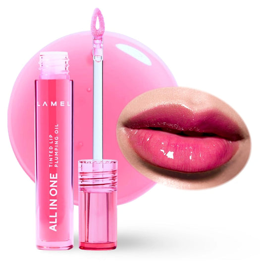 Lamel All In One Lip Tinted Plumping Oil- Pink sparkle, Lip Oil Tint for Pigmented Lips | Hydrating, Plumping & Glossy Lip Tint | Non-Sticky Lip Oil with Long-Lasting Tint | 3ml