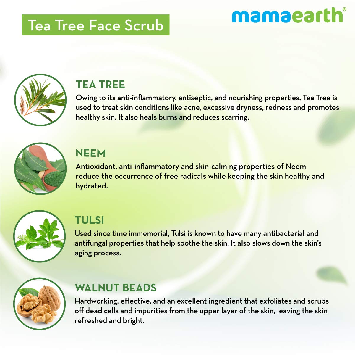 Mamaearth Tea Tree Face Scrub with Tea Tree and Neem for Skin Purification - 100g