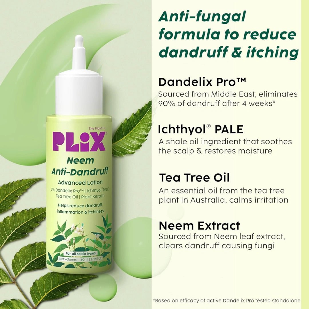 The Plant Fix Plix Neem Anti - Dandruff Advanced Lotion | Reduce Dandruff, Itching & Irritation | With Dandelix Pro & Ichthyol PALE | Paraben & Sulphate Free | Unisex (60ml) - Deals999