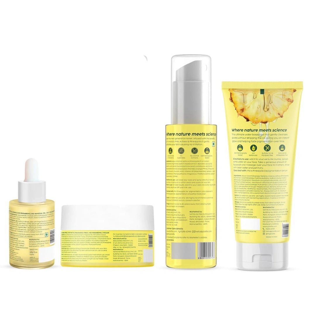 The Plant Fix Plix | Pineapple De - Pigmentation Regime with Pineapple Exfoliation Fruity Toner, Pineapple Juicy Cleanser, Pineapple Depigmentation Dewy Serum, & Smoothie Moisturizer ( pack - 4) - Deals999