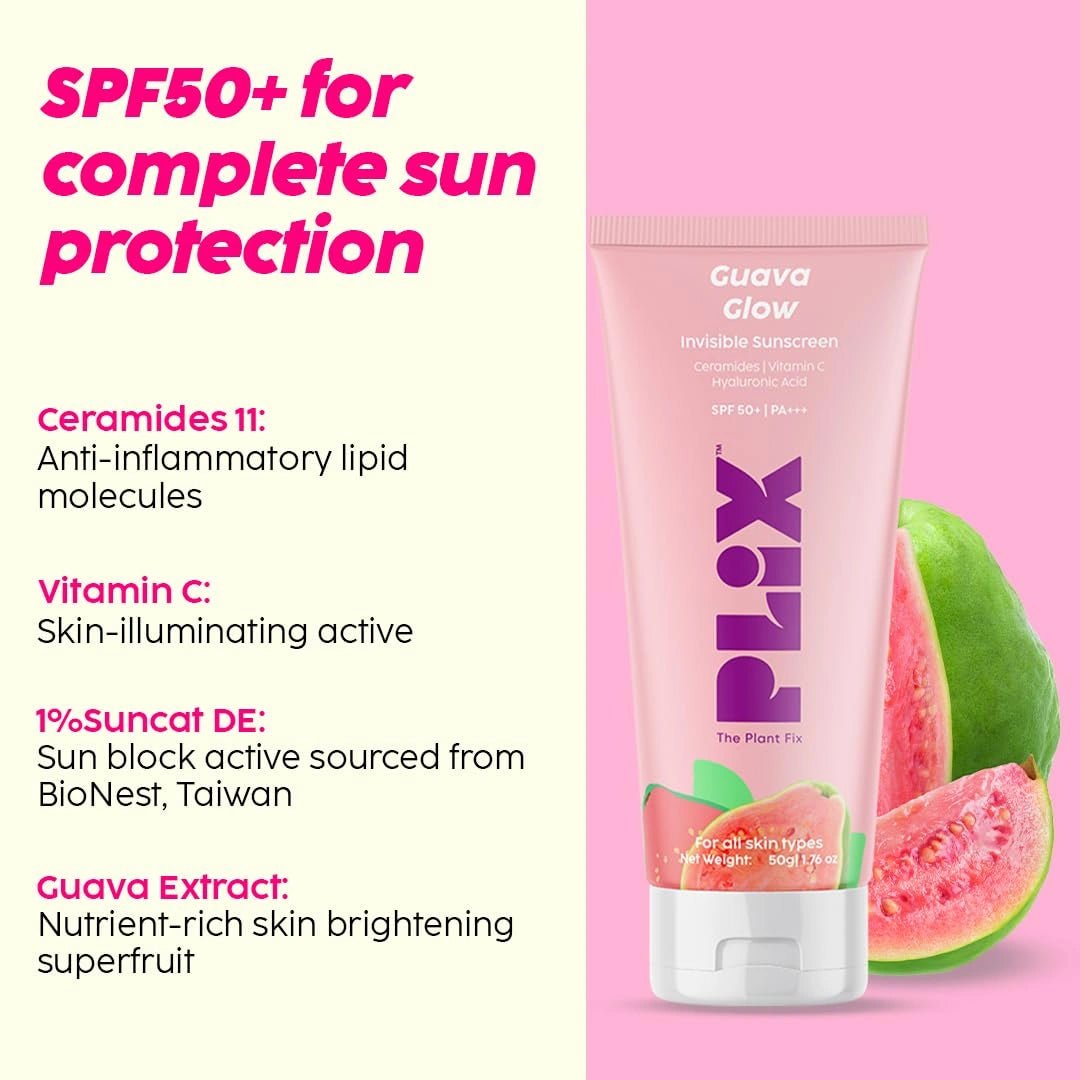 The Plant Fix Plix Spf 50+ Guava Glow Invisible Sunscreen For All Skin Type 50g - Deals999