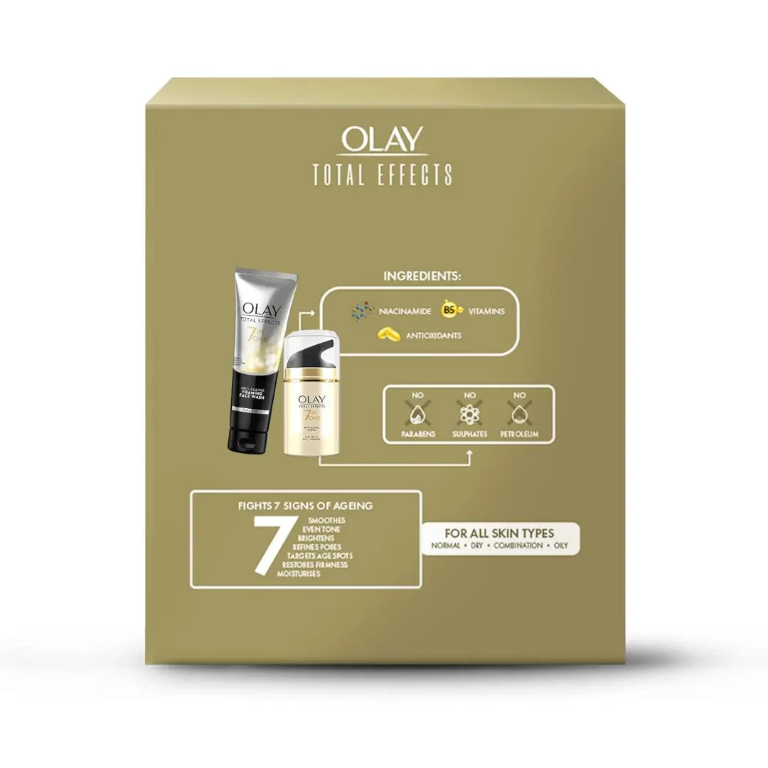 OLAY Total Effects 7 in 1, Exfoliating Cleanser 100g + Anti Ageing Moisturiser (SPF 15) 50g  (2 Items in the set)