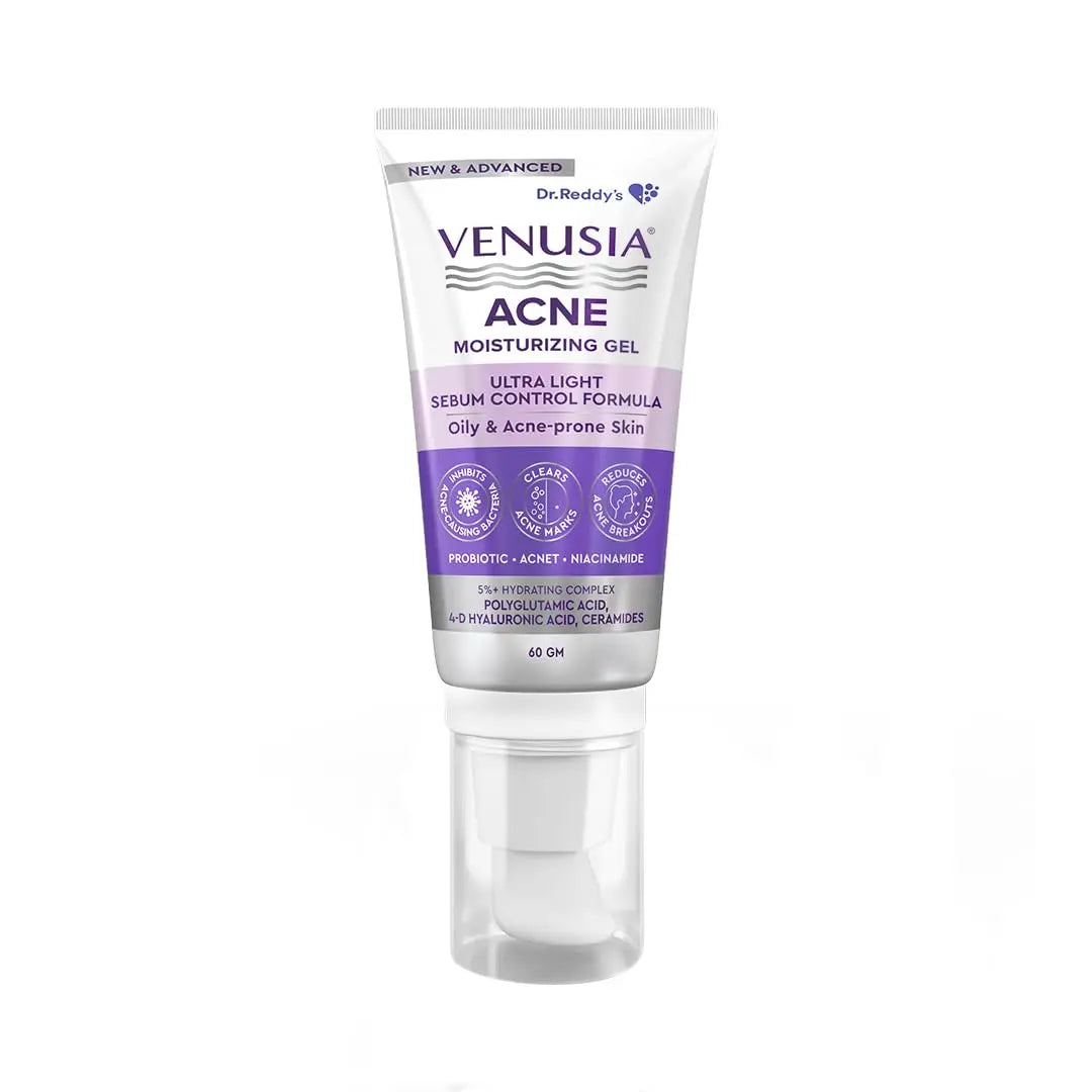 Venusia Dr. Reddy's Acne Moisturizing Gel for Oily & Acne Prone Skin | Ultra-light Sebum Control Formula 60g