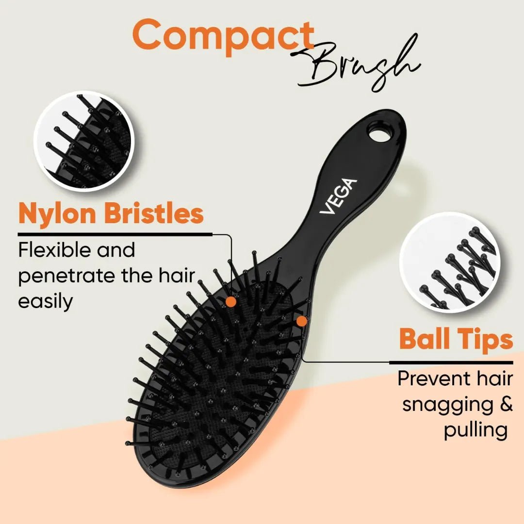 Vega Compact Paddle Hair Brush with Mirror for Men & Women | Mini Hair Brush | Travel Hair Brush for Detangling & Styling | Portable Tangle - Free Hair Brush & Comb for Smooth Hair | (R3 - CB) - Deals999