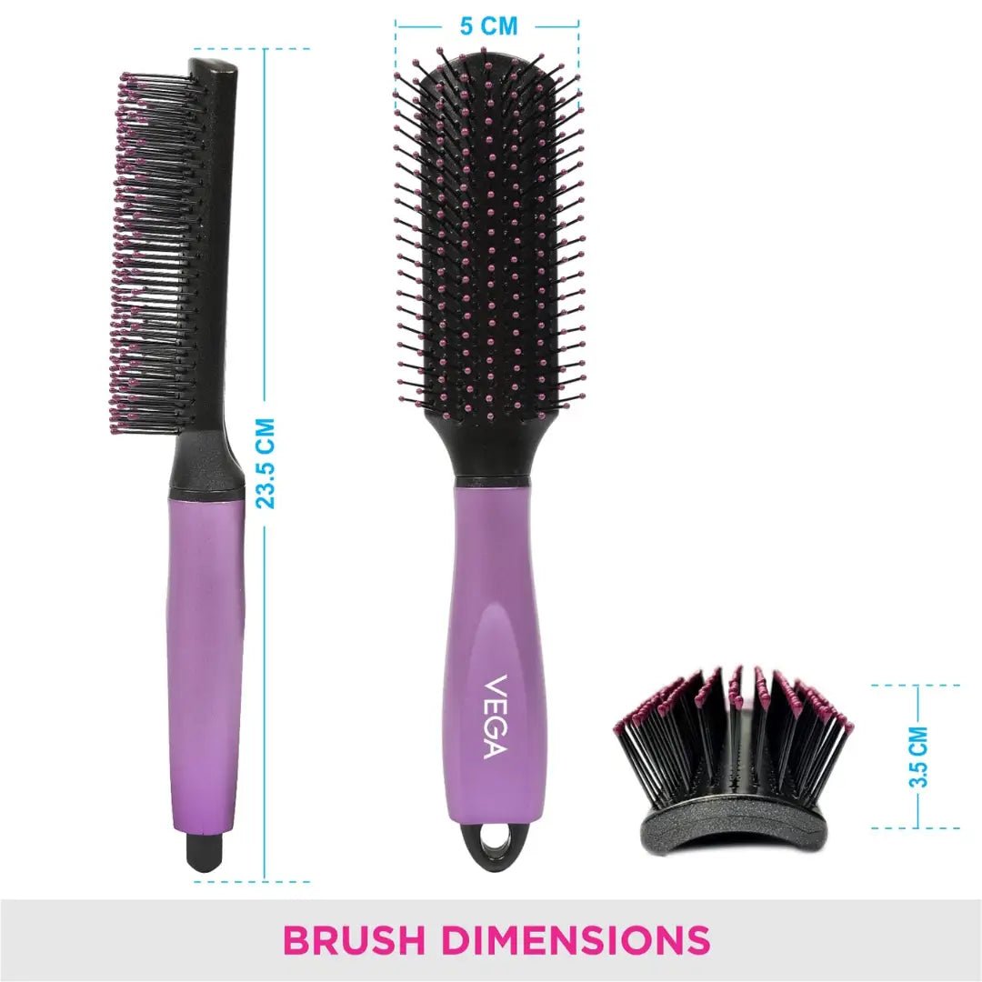 Vega Flat Hair Brush (India's No.1* Hair Brush Brand) With Cleaning Comb For Men and Women (E18 - FB) - Deals999