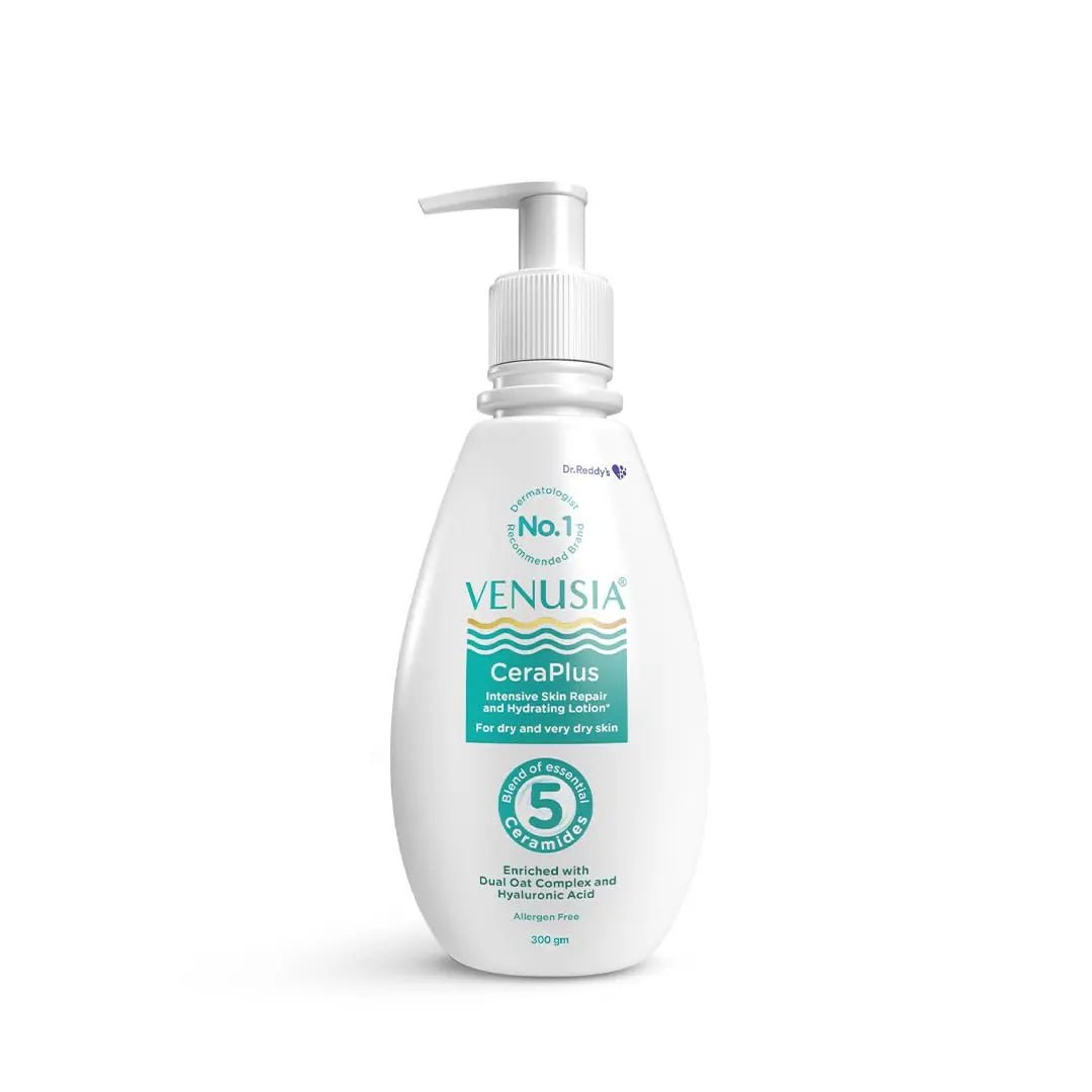 Venusia Ceraplus Lotion for Dry Skin - 5 Essential Ceramides for Deep moisturization & barrier repair I With Oat oil & oat extract,Hyaluronic Acid I Fragrance free body lotion I300gm - Deals999