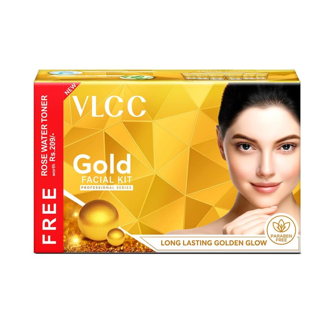 VLCC Gold Facial Kit with FREE Rose Water Toner - 300g + 100ml | 24K Colloidal Gold And Aloe Vera At Home Facial Kit | Bright & Radiant Complexion, Skin Cell Regeneration | Instant Glow Facial. - Deals999