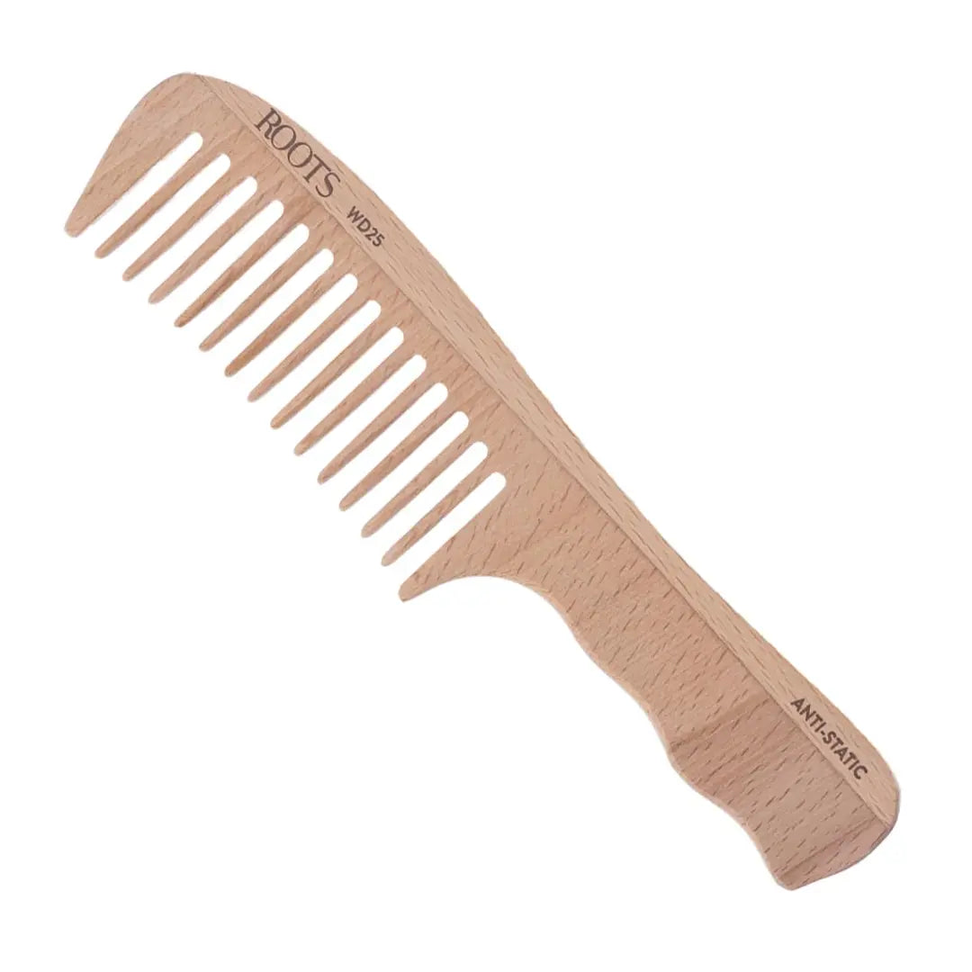 ROOTS Wooden Comb | Wide Teeth | Rounded Teeth prevent Hair & Scalp damage | 100% Natural Wood | Anti-Frizz & Shine | For Long, Thick & Dry Hair | For Men & Women | Length - 7.8 Inch, Model No - WD25