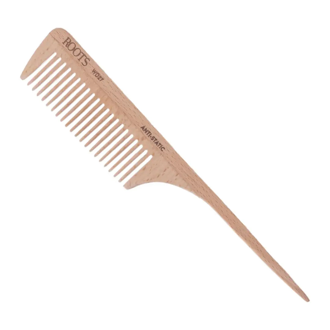 ROOTS - Wooden Comb with Rat Tail | Wide Teeth | For Sectioning & Colouring | Smooth Teeth prevent Hair damage | 100% Natural Wood | Anti-Frizz | For Dry Hair | Length - 8.7 Inch | Model No - WD27