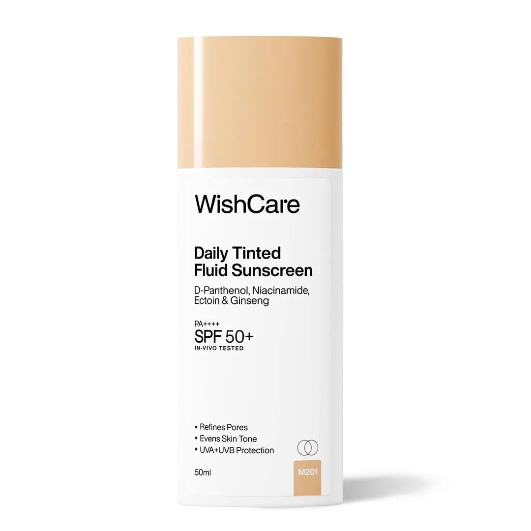 WishCare Daily Fluid Tinted Sunscreen SPF50 PA++++ | M201 | Broad Spectrum Protection for all skin types| In-Vivo Tested Tinted Sun Screen | D-Panthenol, Niacinamide, Ectoin & Ginseng | Evens & Protects | 50ml - Deals999