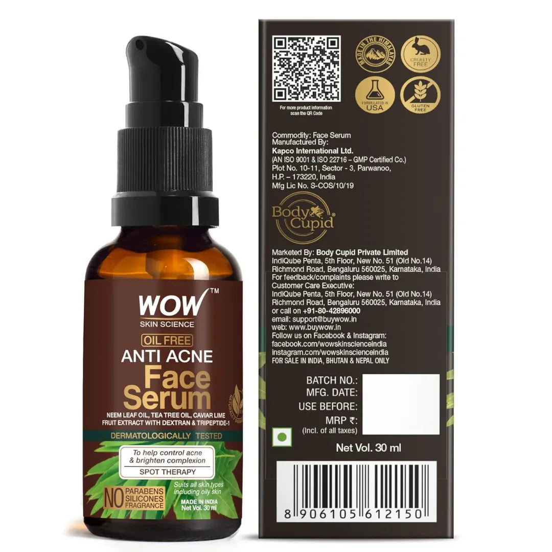 WOW Skin Science Anti Acne Face Serum | Natural Neem Leaf & Tea Tree Oil (30ml)