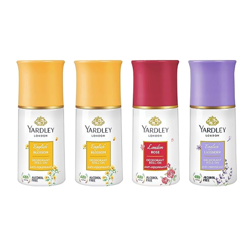 Yardley London 1 English Lavender, 2 English Blossom and 1 London Rose Deodorant Roll-on - For Men & Women(Pack of 4) Deodorant Roll-on - For Men & Women (200 ml, Pack of 4)