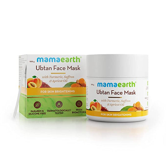 Mamaearth Ubtan Face Pack Mask For Fairness, Lightening,Moisturizing, Tanning & Glowing Skin With Saffron, Turmeric & Apricot Oil, 100 Ml