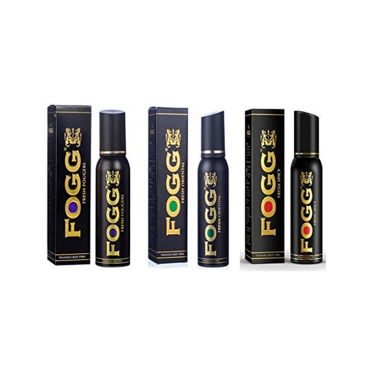 Fogg Combo Pack of Fresh Fougere + Oriental + Spicy Fragrance Body Spray 120ml, (Pack of 3)